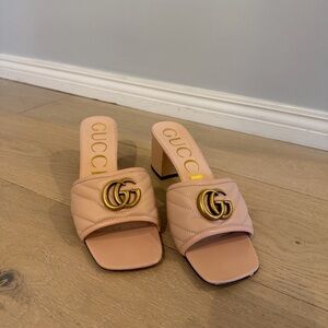 Gucci Nappa Matelasse GG Marmont Quilted Chevron Slide Sandal Heel Mule